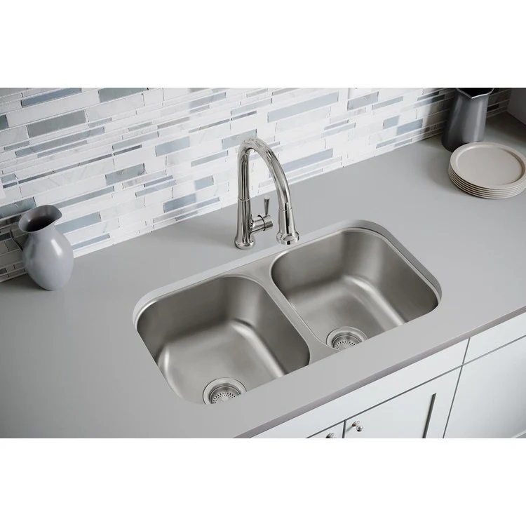 Kitchen Sink Dayton 31.75 x 18.25 Inch Double Bowl Equal Soft Satin Undermount 9 Inch - Frankwebs