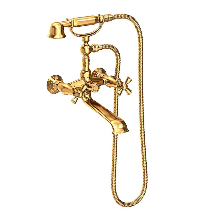 Tub Filler Aylesbury Wall Mount Exposed 6 Inch Spread 2 Cross ADA Polished Gold PVD 2 Hole - Frankwebs