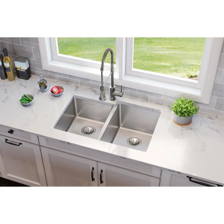 Kitchen Sink Lustertone Iconix 31.25 x 20.5 Inch Double Bowl Offset Luminous Satin Undermount - Frankwebs