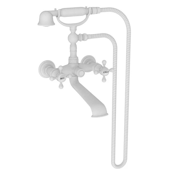 Tub Filler Astor Wall Mount Exposed with Handshower 6 Inch Spread 2 Cross ADA Antique Copper 2 Hole - Frankwebs