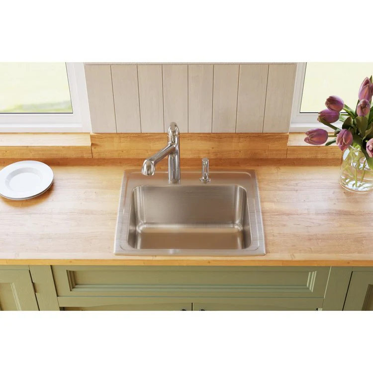 Kitchen Sink Lustertone Classic 22 x 19.5 Inch Single Bowl with Perfect Drain 4 Hole Lustrous Satin Drop-In - Frankwebs