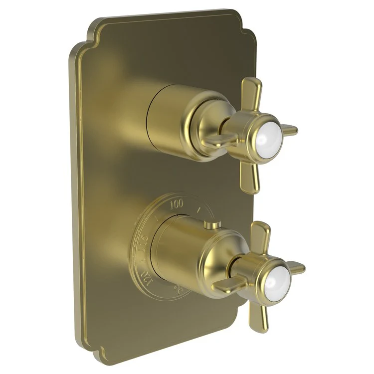 Thermostatic Trim Fairfield Rectangular Plate 2 Cross Satin Gold PVD ADA for Luxtherm 1/2 Inch Rough Valve Face Plate Diverter and Temperature-Adjust Handles Brass - Frankwebs