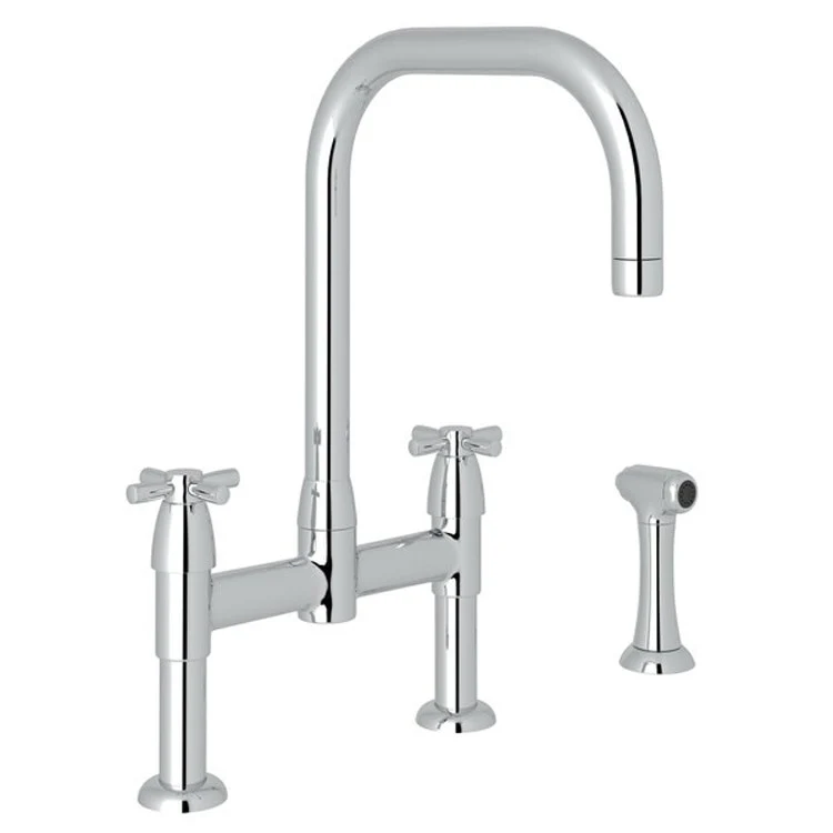 Kitchen Faucet Holborn 8 Inch Spread 2 Cross Polished Nickel Bridge U-Spout 1.8 Gallons per Minute - Frankwebs