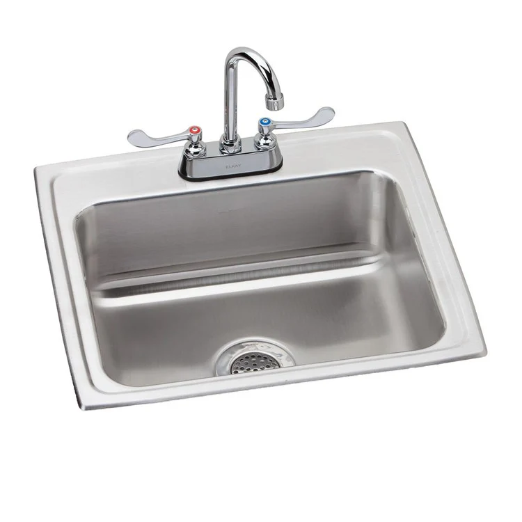 Kitchen Sink Lustertone Classic 22 x 19.5 Inch Single Bowl Kit with Faucet Lustrous Satin Drop-In Stainless Steel Drain Location Center Bottom Only Pads - Frankwebs