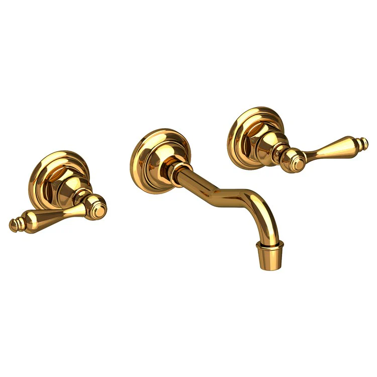 Lavatory Faucet Chesterfield Wall Mount 8 Inch Spread 2 Lever ADA WaterSense Polished Brass Uncoated Living 1.2 Gallons Per Minute Brass Less Drain Spout Reach 7-1/4 Inch - Frankwebs