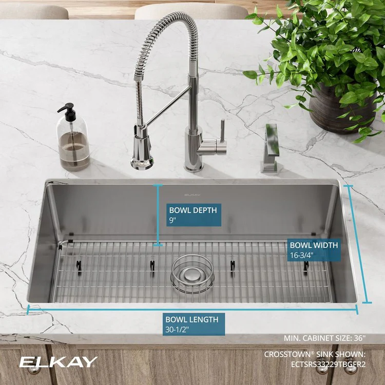 Kitchen Sink Crosstown 33 x 22 Inch Single Bowl Kit FR2 Hole Polished Satin Drop-In Undermount Stainless Steel 18 Gauge - Frankwebs