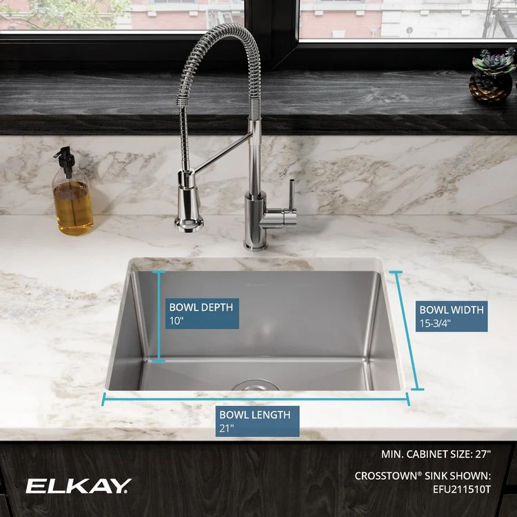 Kitchen Sink Crosstown 23.5 x 18.25 Inch Single Bowl Zero Radius Sink Features Tight Corners Polished Satin Undermount Drain Location Rear Center Includes 1000001403 Template - Frankwebs
