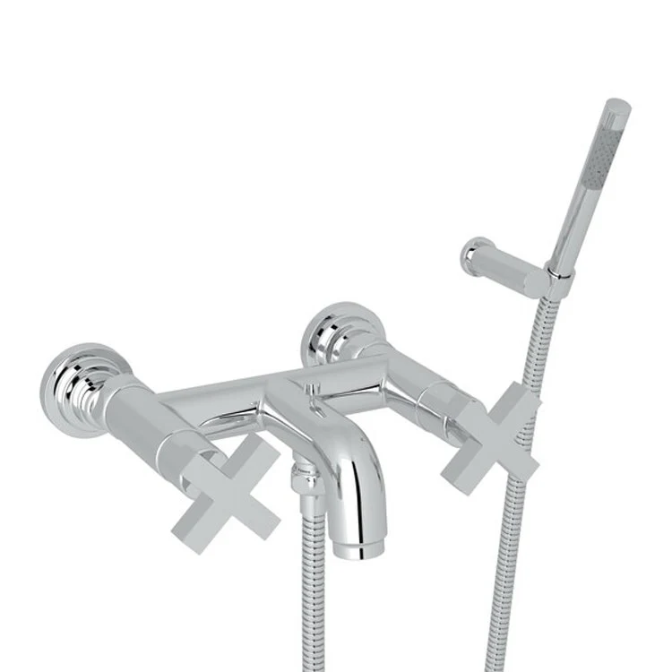 Tub Filler Lombardia Wall Mount with Handshower 2 Cross Satin Nickel - Frankwebs