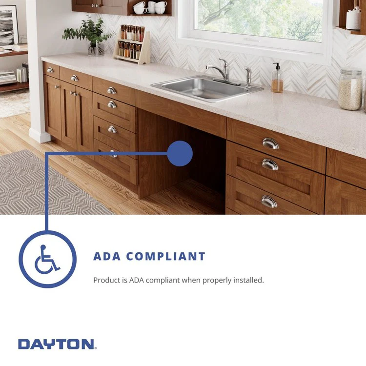 Kitchen Sink Dayton 25 x 21.25 Inch Single Bowl 5 Hole ADA Satin Drop-In Rectangle Drain Location Rear Left Depth 5-3/8 Inch Bottom Only Pads - Frankwebs