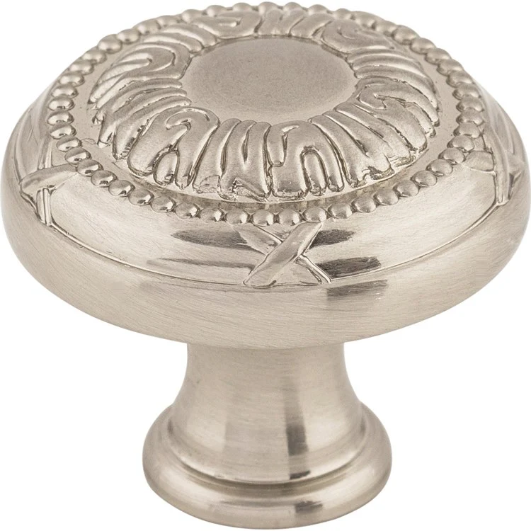 Knob Edwardian Ribbon Round Brushed Satin Nickel Zinc Alloy 1-1/4 x 1-1/4 x 1-1/8 Inch 1-1/8 Inch - Frankwebs