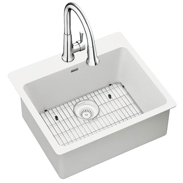 Kitchen Sink Quartz Classic 25 x 22 Inch Single Bowl Sink Kit with Faucet White Drop-In - Frankwebs