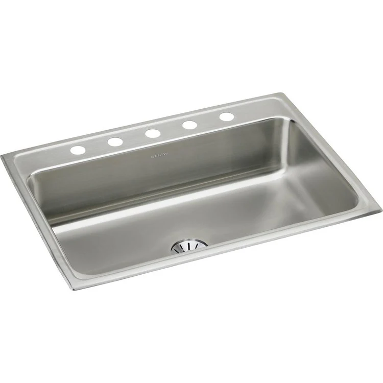 Kitchen Sink Lustertone Classic 31 x 22 Inch Single Bowl with Perfect Drain 5 Hole Lustertone Top Mount Stainless Steel Drain Location Center Bottom Only Pads - Frankwebs