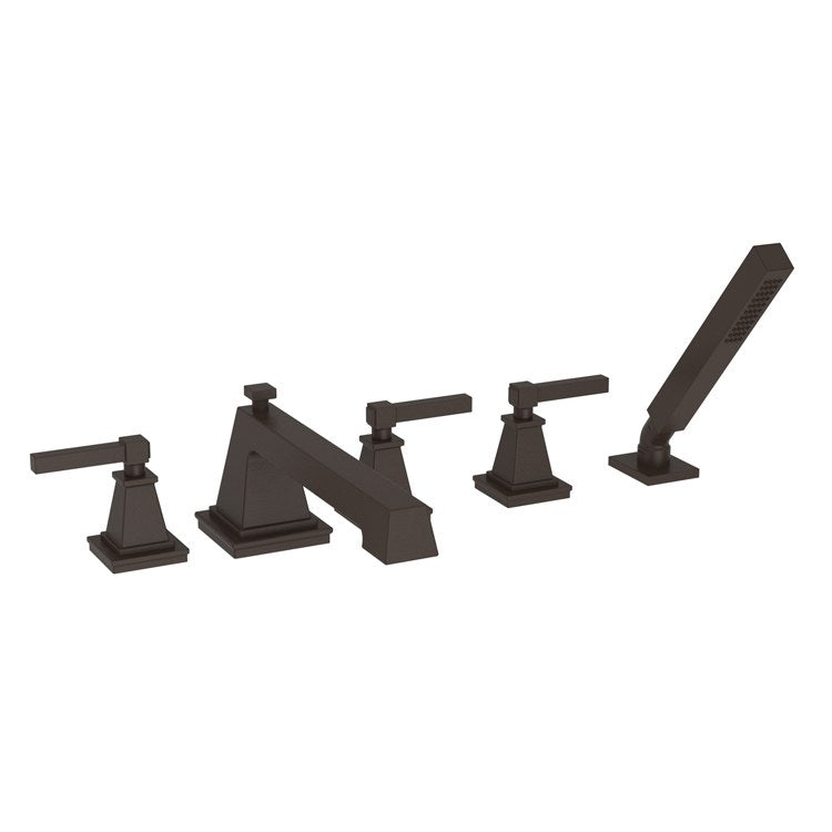 Roman Tub Trim Malvina Deck Mount with Handshower 3 Lever Flat Black ADA 8 to 20 Inch Spread - Frankwebs