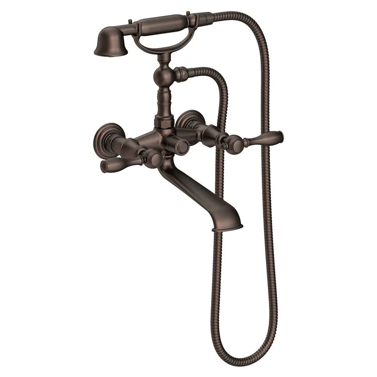Tub Filler Victoria Wall Mount Exposed with Handshower 6 Inch Spread 2 Lever ADA Satin Brass PVD 2 Hole - Frankwebs