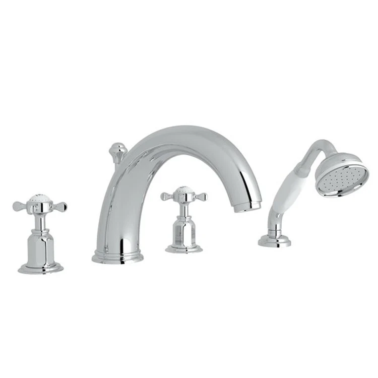 Tub Filler Edwardian Deck Mount with Handshower 2 Cross Fixed Spout Satin Nickel - Frankwebs