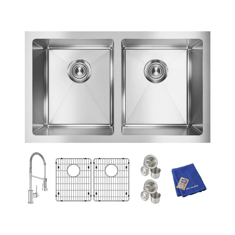 Kitchen Sink Crosstown 30.75 x 18.5 Inch Double Bowl Equal Kit 1 Hole Polished Satin Undermount - Frankwebs