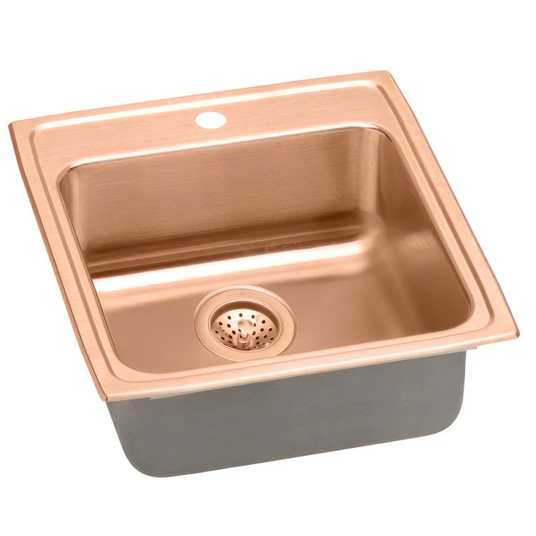 Kitchen Sink 19.5 x 22 Inch Single Bowl 1 Hole ADA Copper Drop-In Rectangle Drain Location Rear Center Depth 5 Inch Full Spray Sides and Bottom - Frankwebs