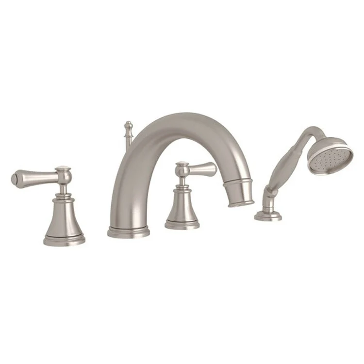 Tub Filler Georgian Era Deck Mount with Handshower 2 Porcelain Lever High Neck Fixed C-Spout Polished Chrome - Frankwebs