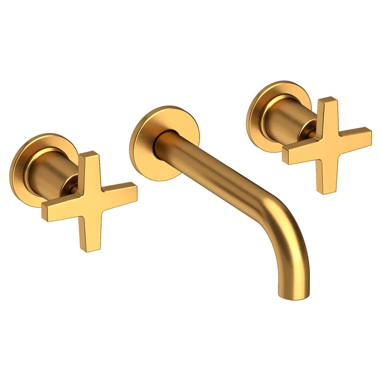 Lavatory Faucet Dorrance Wall Mount 8 Inch Spread 2 Cross ADA Watersense French Gold PVD 1.2 Gallons Per Minute Brass Less Drain Spout Reach 7-1/9 Inch - Frankwebs