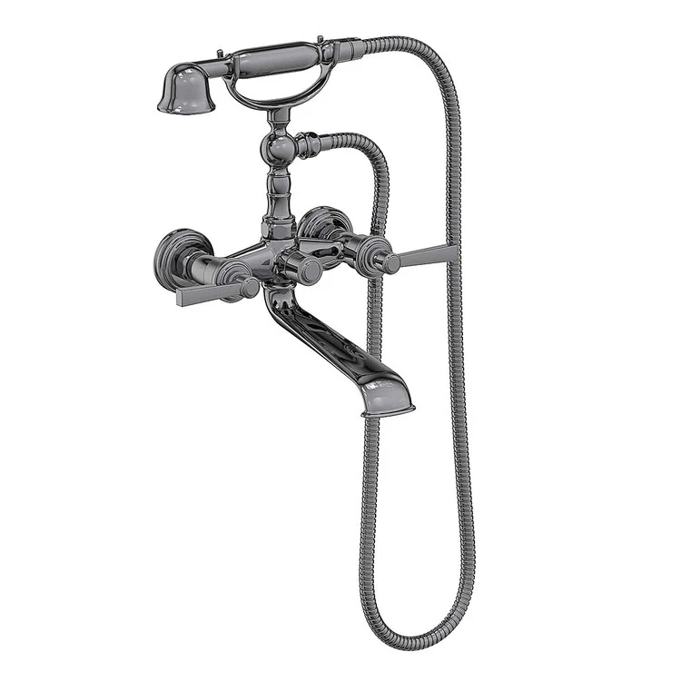 Tub Filler Miro Wall Mount Exposed with Handshower 6 Inch Spread 2 Lever ADA Satin Gold PVD 2 Hole - Frankwebs