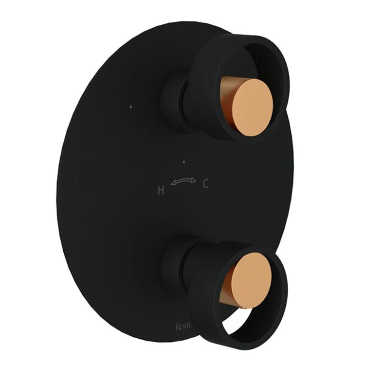 Thermostatic Trim Eclissi 1/2 Inch with Diverter 2 Circular Handle Polished Chrome/Matte Black 6.7 Gallons per Minute Brass - Frankwebs