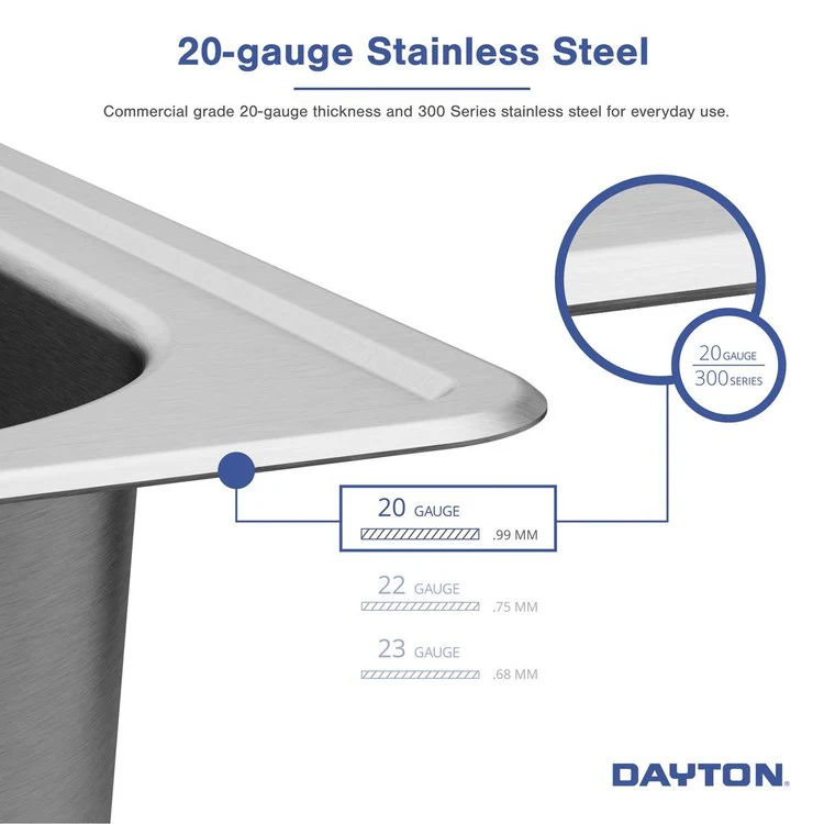 Kitchen Sink Dayton 25 x 22 Inch Single Bowl 1 Hole Elite Satin Drop-In Drain Location Center Bottom Only Pads - Frankwebs