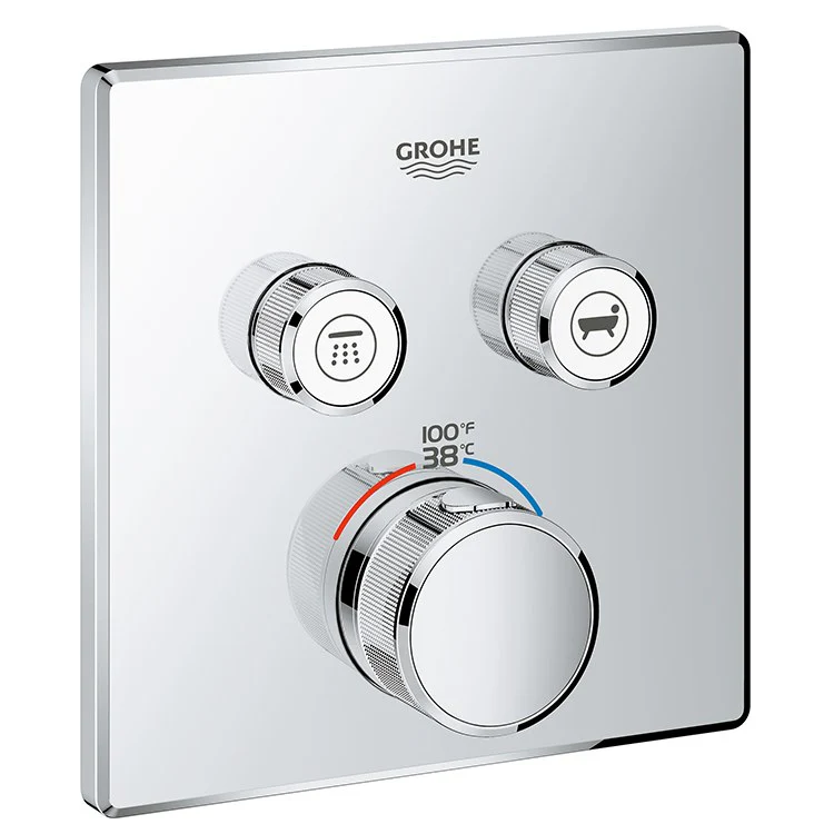 Grohtherm SmartControl Dual-Function Square Thermostatic Valve Trim with Control Module - Frankwebs