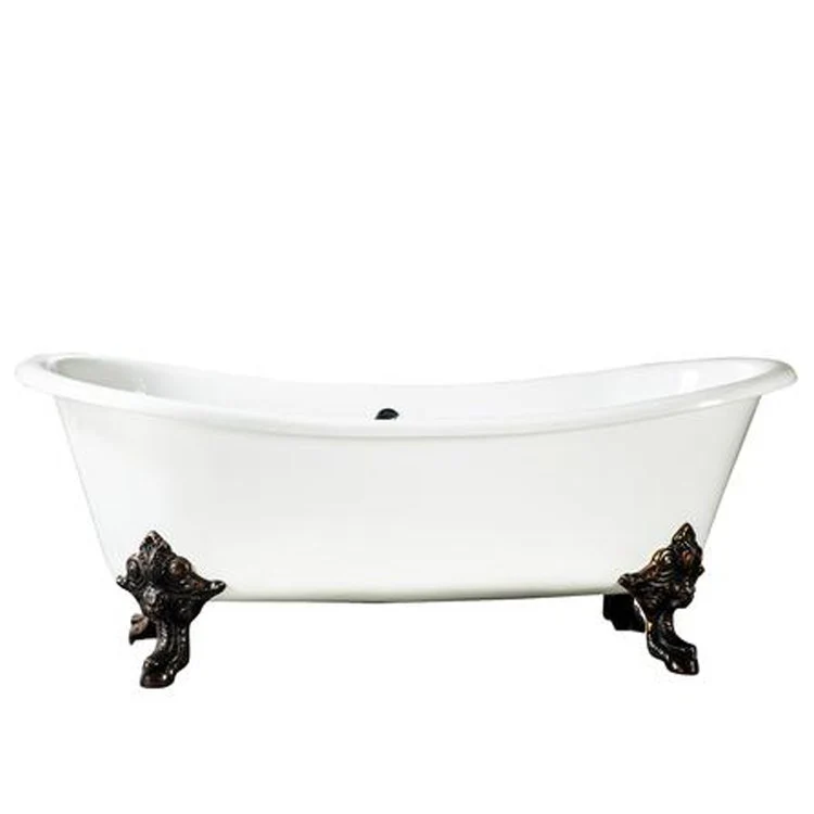 Freestanding Tub Nelson 72 Inch Double Slipper Oval Cast Iron White/Black Imperial Feet No Faucet Holes - Frankwebs