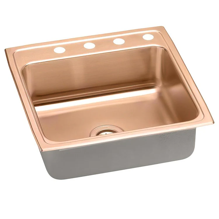 Kitchen Sink 22 x 22 Inch Single Bowl ADA Copper Drop-In Square Drain Location Rear Center Depth 6-1/2 Inch Full Spray Sides and Bottom - Frankwebs