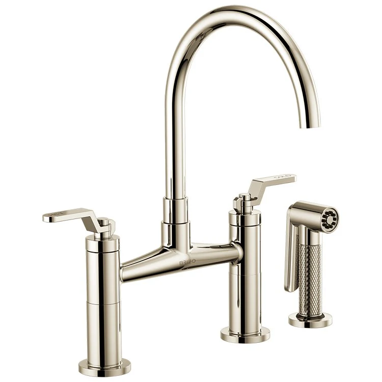 Litze Two Handle Kitchen Bridge Faucet with High-Arc Spout/Industrial Handle/Side Sprayer - Frankwebs
