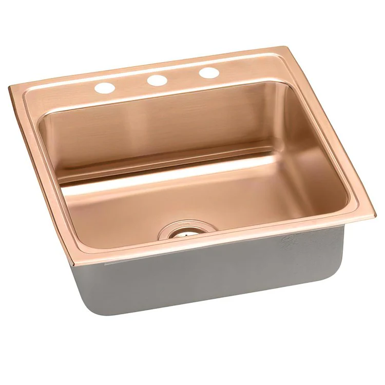 Kitchen Sink 22 x 22 Inch Single Bowl 3 Hole ADA Copper Drop-In Square Drain Location Rear Center Depth 5-1/2 Inch Full Spray Sides and Bottom - Frankwebs