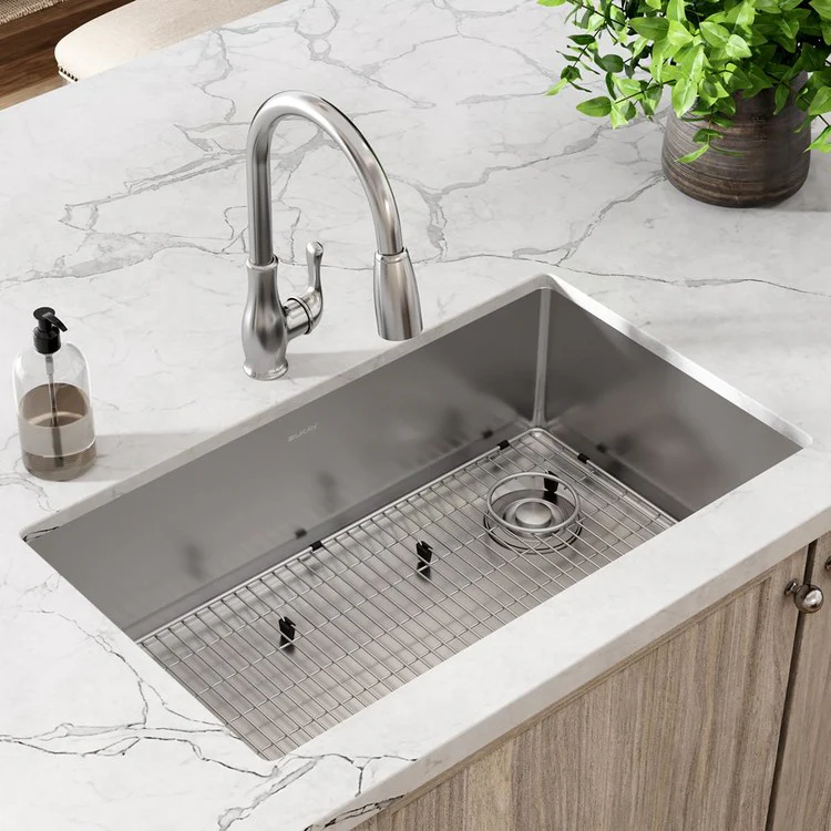 Sink Kit Crosstown 31.5 x 18.5 Inch Single Bowl Polished Satin Bottom Grid Deep Strainer Drain Cleanser Towel - Frankwebs