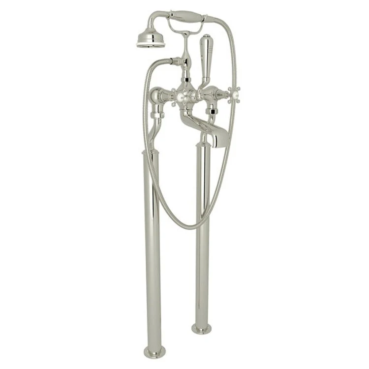 Tub Filler Georgian Era Exposed Floor Mount with Handshower 8 Inch Spread 3 Cross/Lever Polished Chrome - Frankwebs