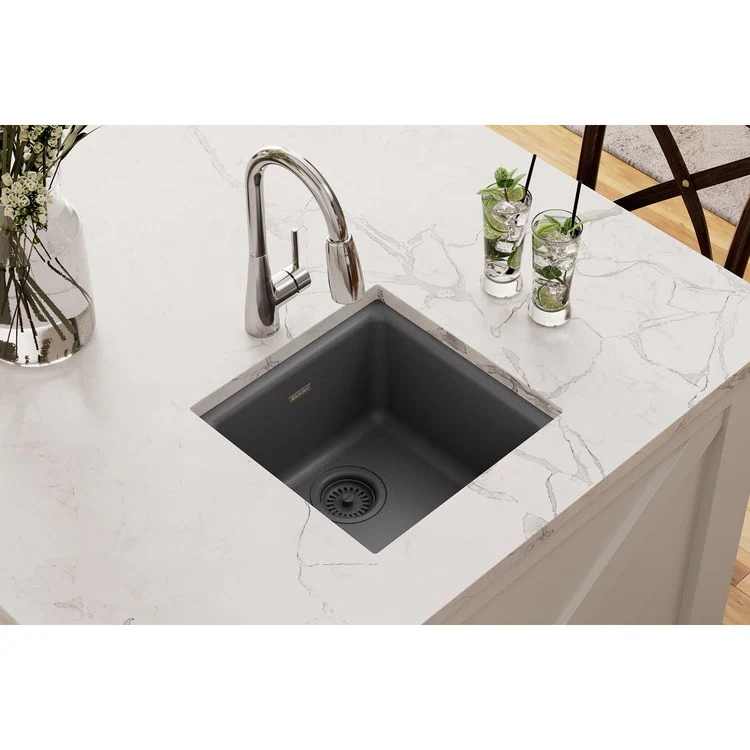 Kitchen Sink Quartz Classic 15.75 x 15.75 Inch Single Bowl Bar Dusk Gray Drop-In Undermount - Frankwebs