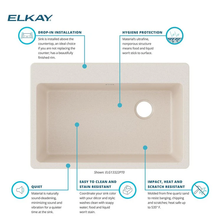 Kitchen Sink Quartz Classic 33 x 22 Inch Single Bowl Putty Drop-In Quartz 9-1/2 Inch - Frankwebs