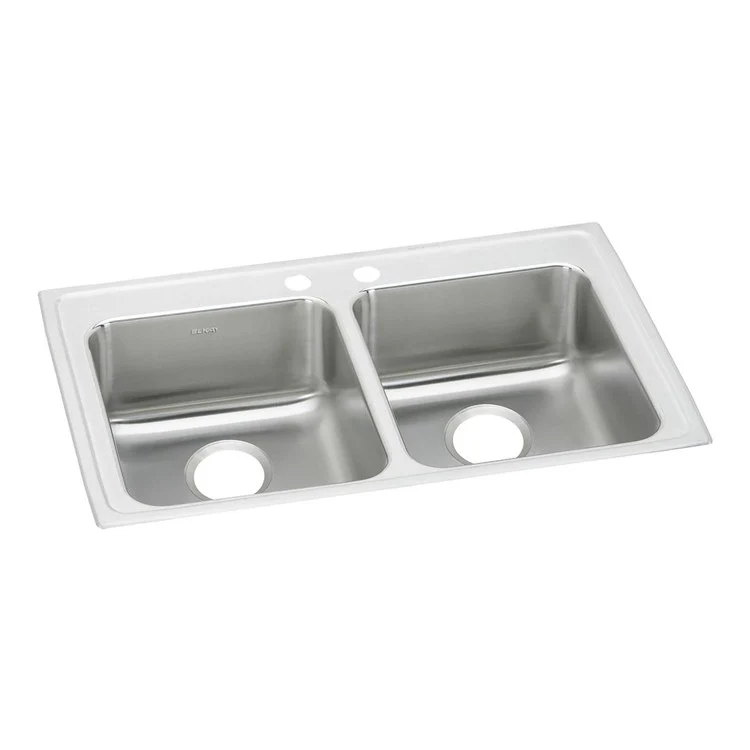 Kitchen Sink Lustertone Classic 33 x 19.5 Inch Double Bowl 2 Hole ADA Lustrous Highlighted Satin Top Mount Rectangle Drain Location Rear Center Depth 5-1/2 Inch Full Spray Sides and Bottom - Frankwebs