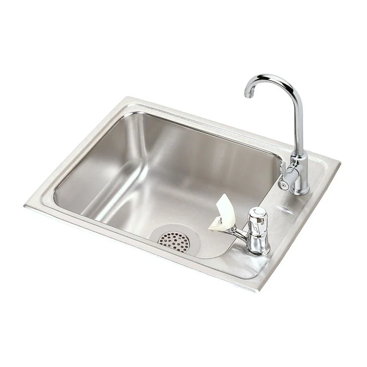 Classroom Sink Lustertone 22 x 17 Inch Single Bowl Faucet & Bubbler Kit 2 Hole Lustrous Satin Drop-In Minimum Cabinet Size 27 Inch 7-5/8 Inch 18 Gauge Bottom Only Pads LKD208513LC Faucet LK1141A Bubbler and LK35 Strainer Included - Frankwebs