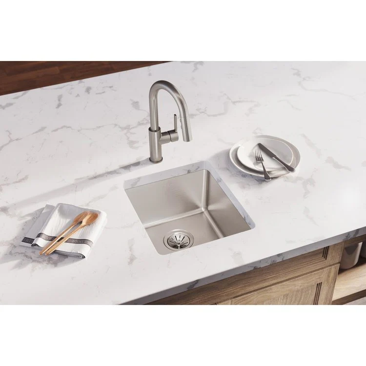 Kitchen Sink Lustertone Iconix 16 x 18.5 Inch Single Bowl Luminous Satin Undermount Drain Location Rear Center - Frankwebs