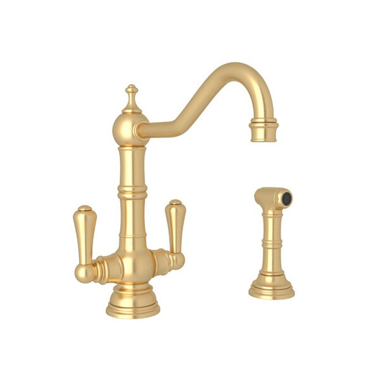 Kitchen Faucet Edwardian 6 Inch Spread 2 Lever Satin English Gold Swivel Spout 1.5 Gallons per Minute - Frankwebs