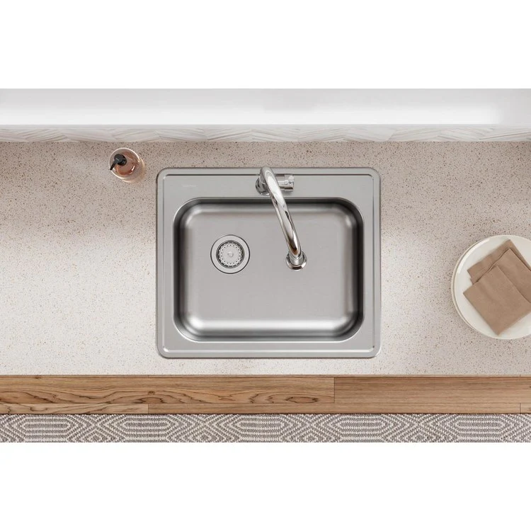 Kitchen Sink Dayton 25 x 21.25 Inch Single Bowl ADA Satin Drop-In Rectangle Drain Location Rear Left Depth 5-3/8 Inch Bottom Only Pads - Frankwebs