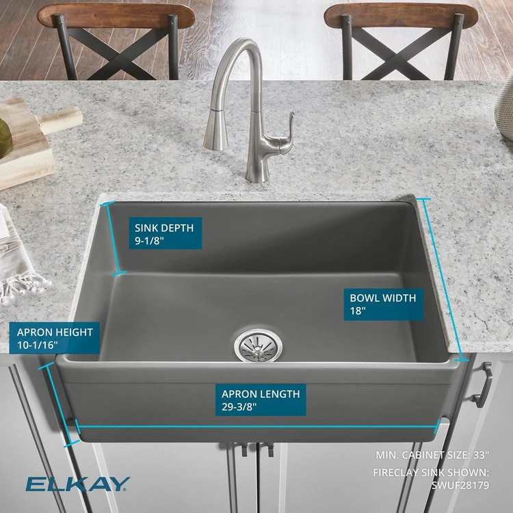 Kitchen Sink Fireclay 30 x 20 Inch Single Bowl Kit Apron Front Matte Gray Farmhouse Drain Location Center - Frankwebs