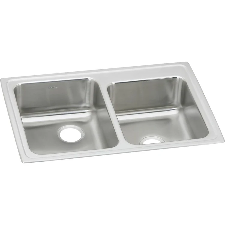 Kitchen Sink Lustertone Classic 33 x 22 Inch Double Bowl Lustrous Highlighted Satin Top Mount Stainless Steel Drain Location Center Rear Drain Location Center Sound Guard - Frankwebs