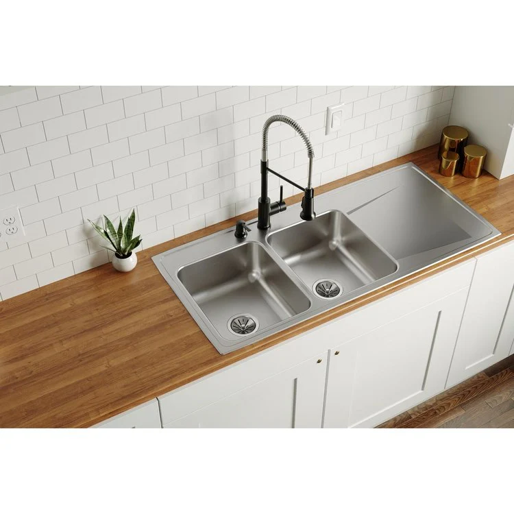 Kitchen Sink Lustertone Classic 48 x 22 Inch Double Bowl Equal with Right Drainboard 2 Hole Lustrous Satin Drop-In - Frankwebs